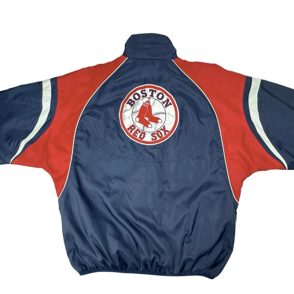 Boston Red Sox‎ Reversible Dugout Jacket M MLB Nylon Fleece Full Zip Navy Red